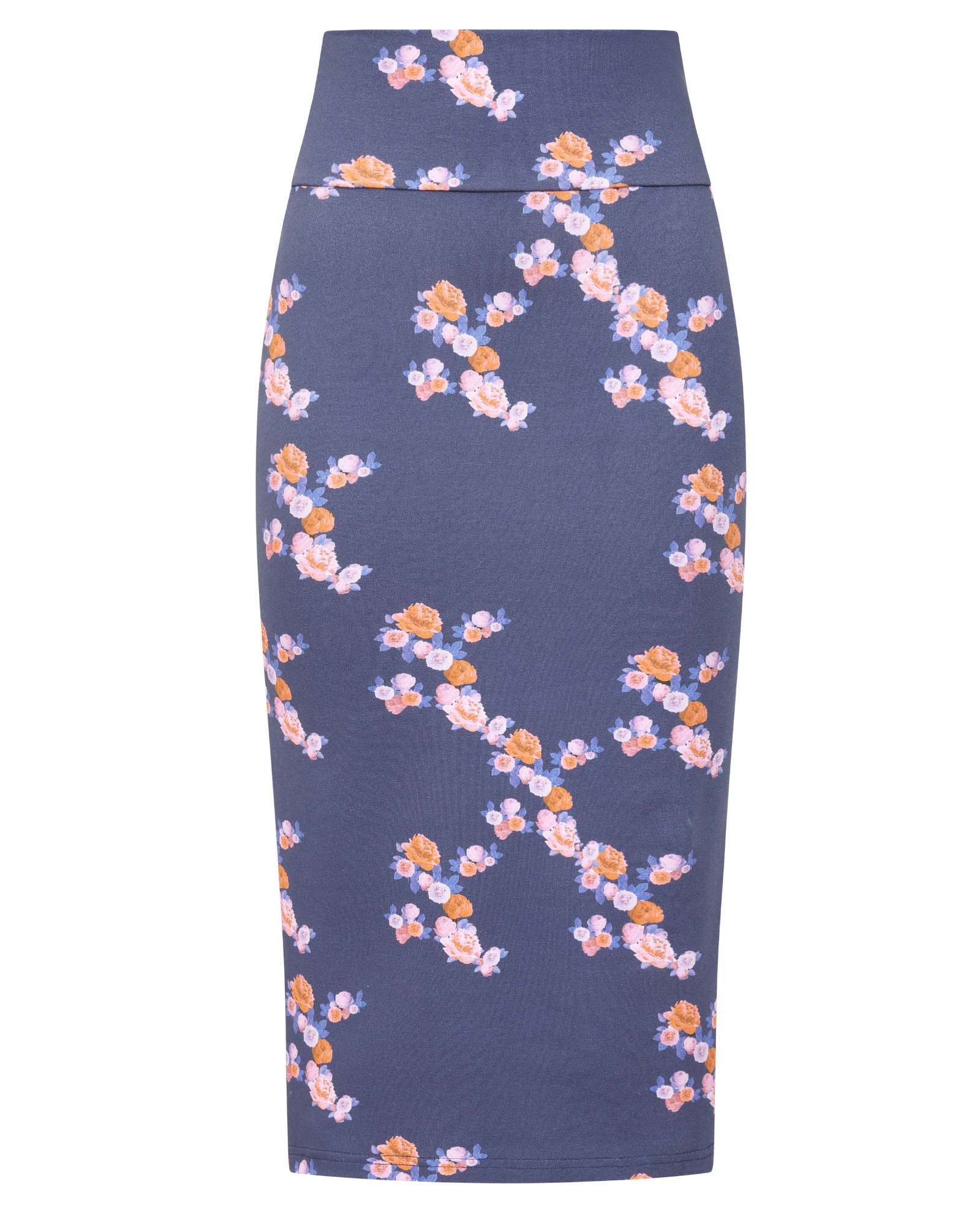 Navy Blue Floral Midi Jersey Skirt Sophie Cameron Davies