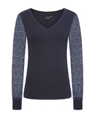 Navy Blue V-Neck Lace Sleeve Top Sophie Cameron Davies