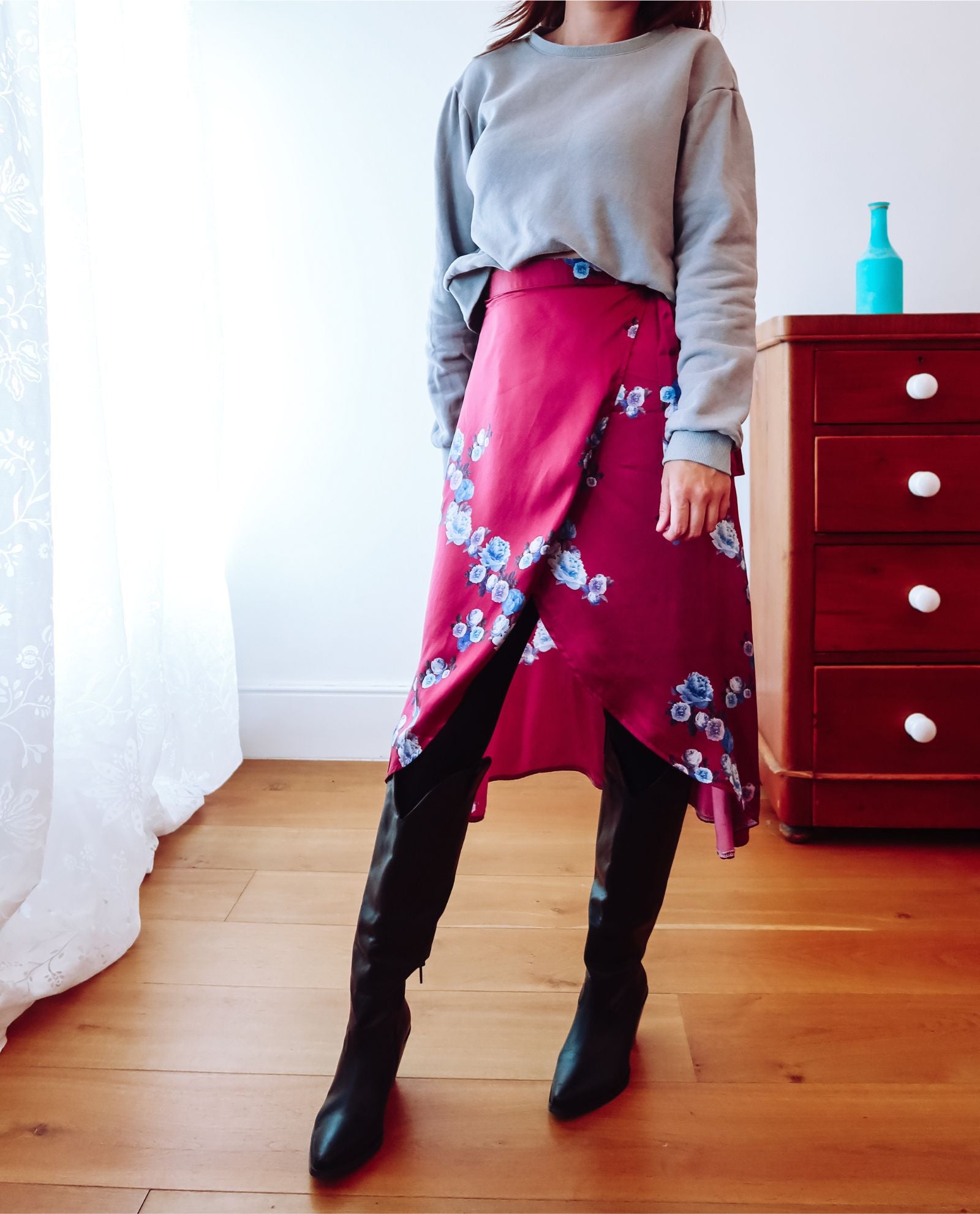 Pink Peony Silk Wrap Skirt