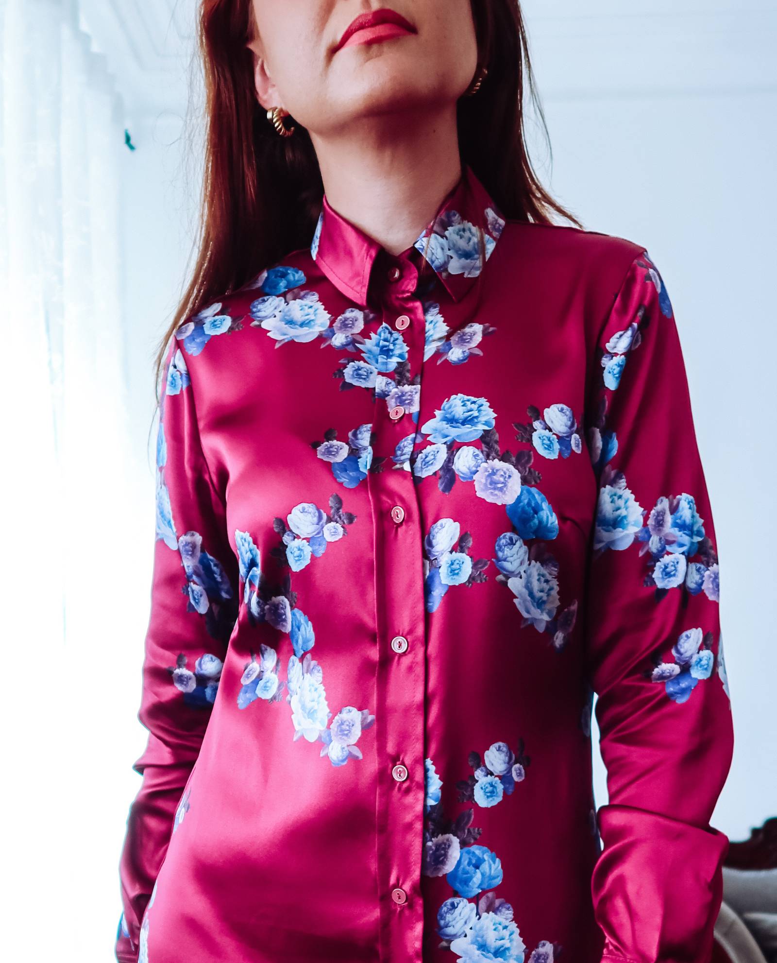 Pink Peony Silk Shirt Dress