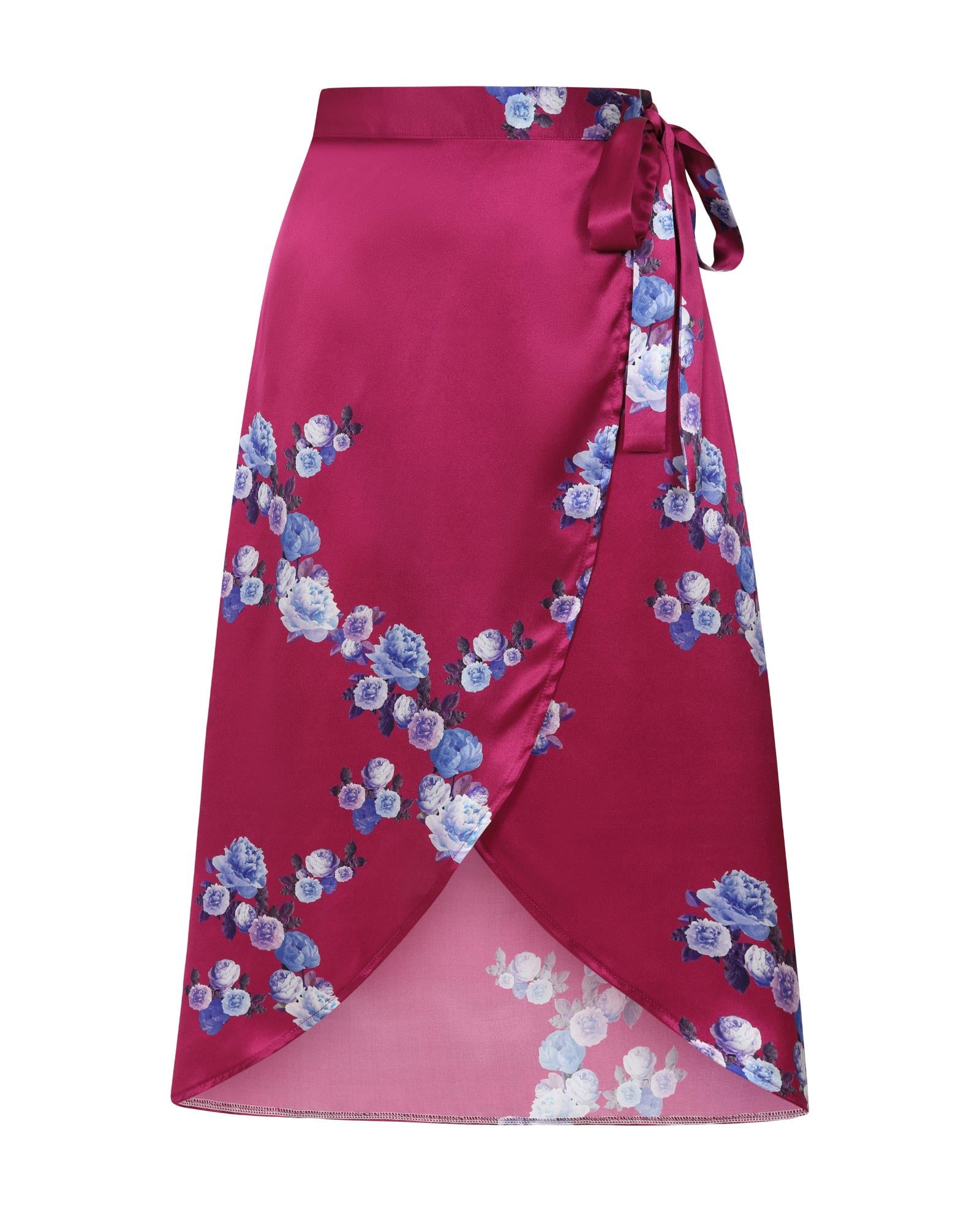 Pink Peony Silk Wrap Skirt