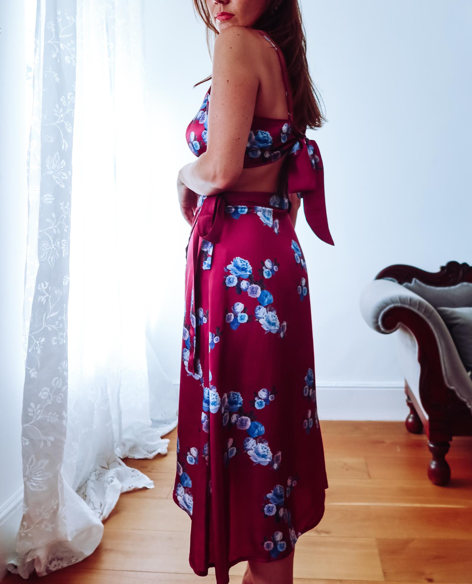 Berry Pink Floral Silk Crop Top SCD