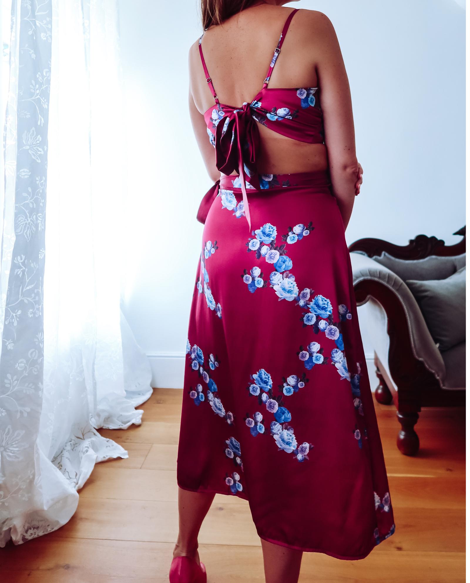 Berry Pink Floral Silk Crop Top