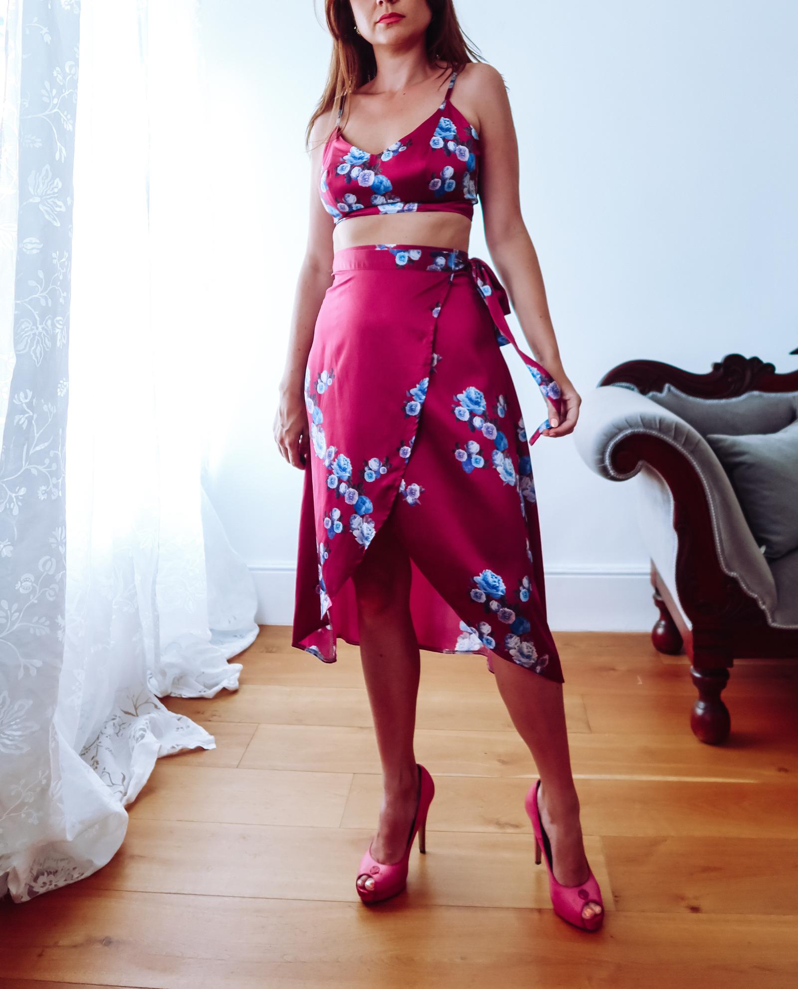 Pink Peony Silk Wrap skirt SCD