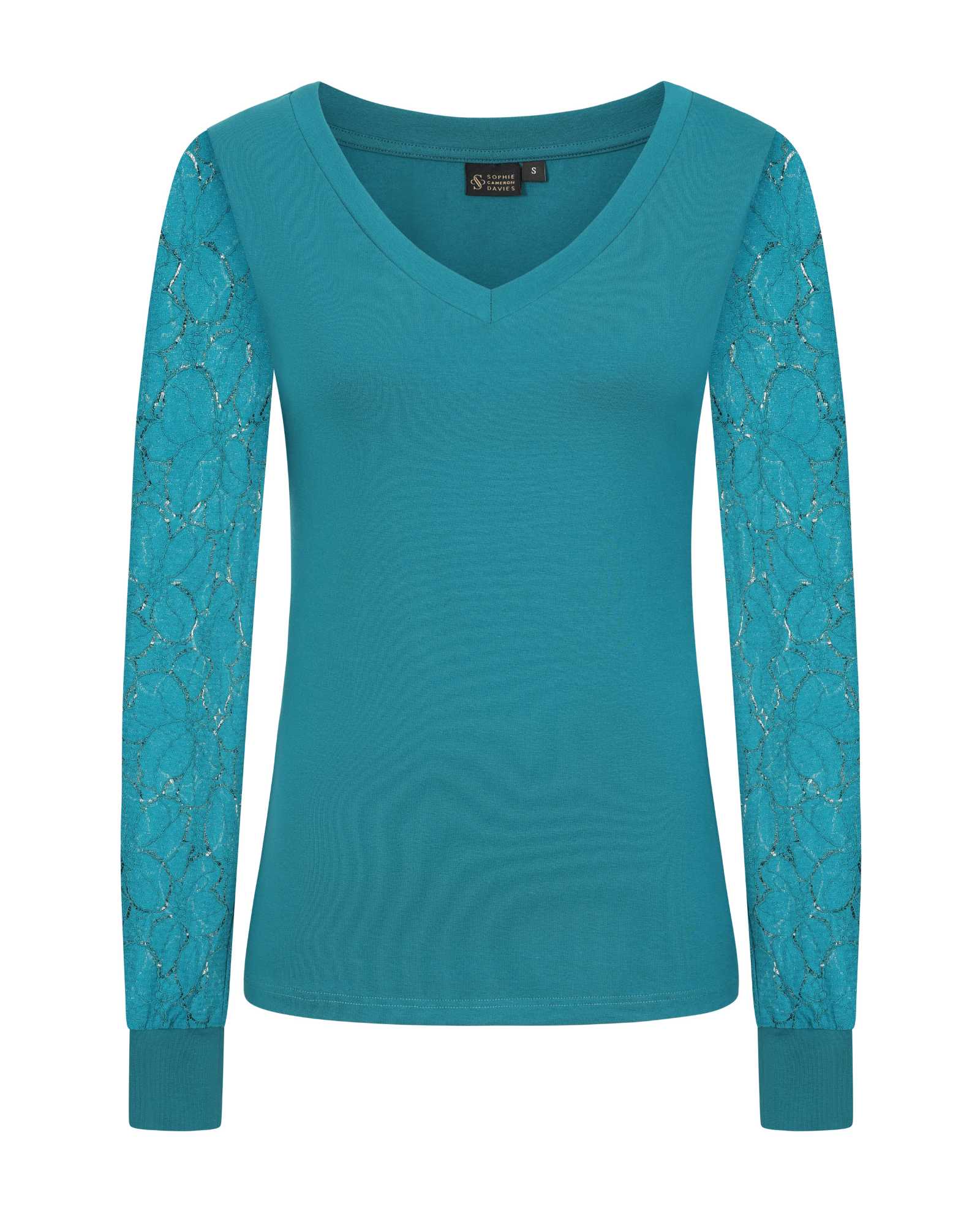 Teal V-Neck Lace Sleeve Top Sophie Cameron Davies