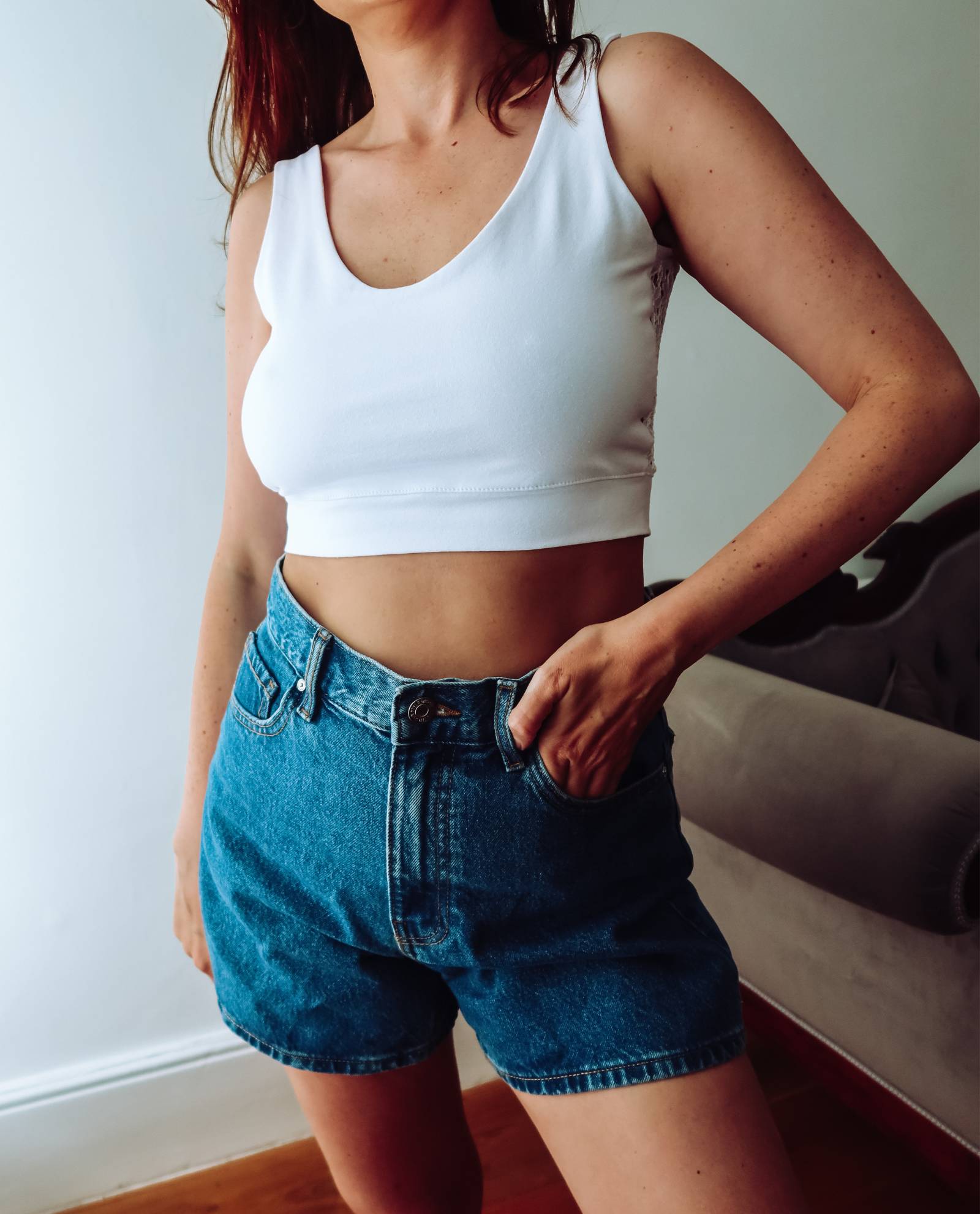White Lace Back Crop Top