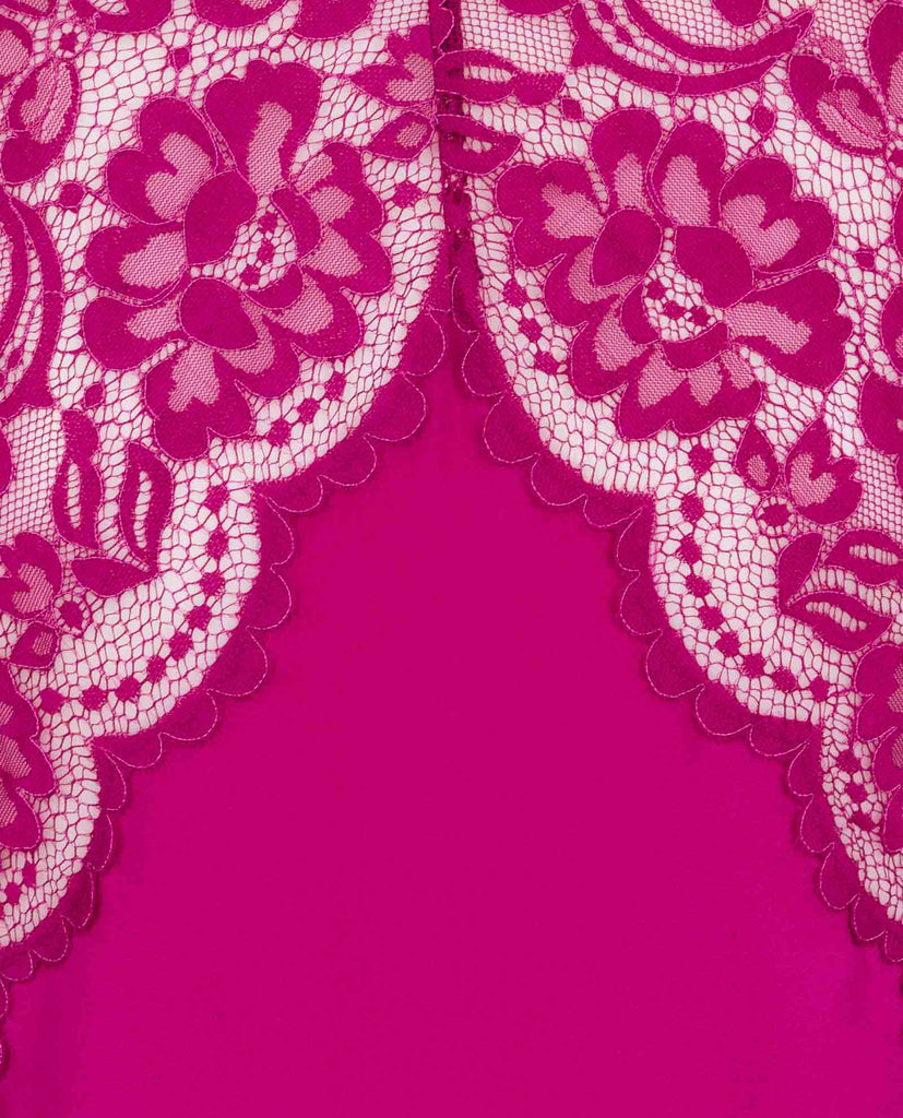Silk Bow Midi Dress Berry Pink lace detail