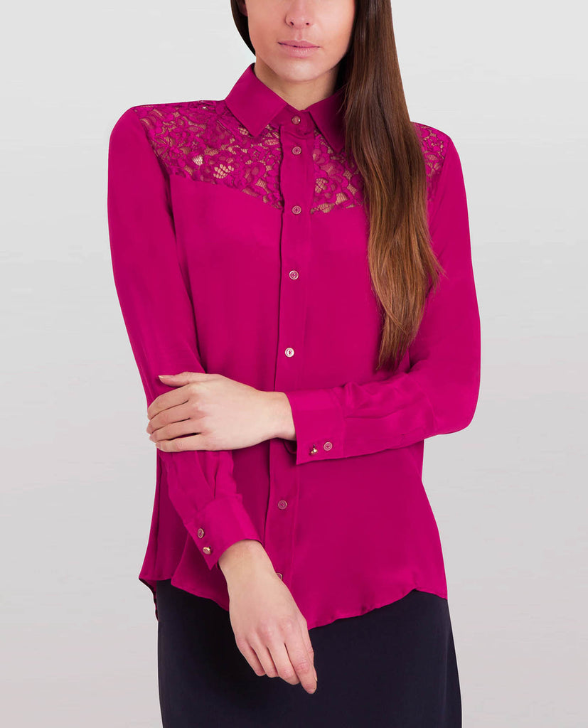 Classic Silk Shirt Berry Pink front view