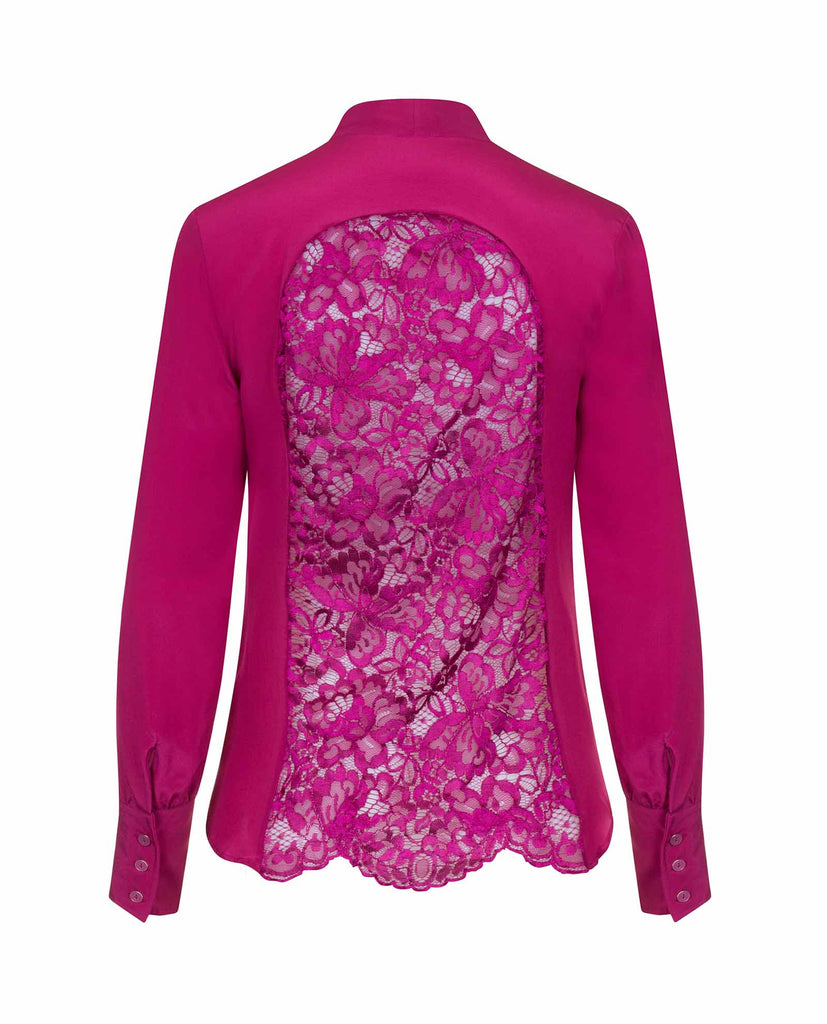silk bow blouse fuchsia