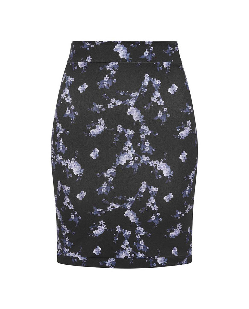 Black & Grey Floral Jersey Skirt