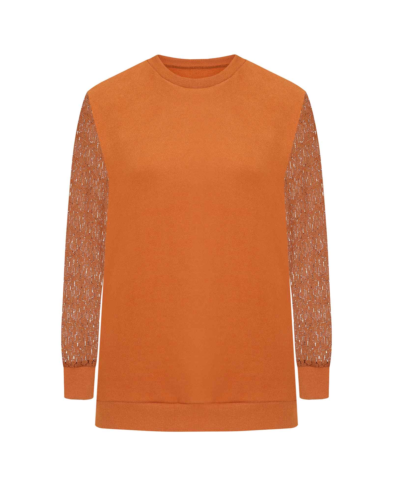 Brown Lace Sleeve Sweatshirt