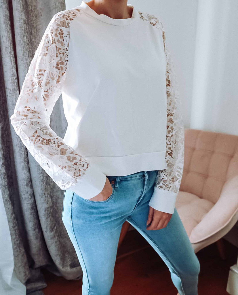 Cream Lace Sleeve Cotton top
