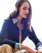Printed Classic Silk Shirt Navy Blue