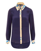 Printed Classic Silk Shirt Navy Blue