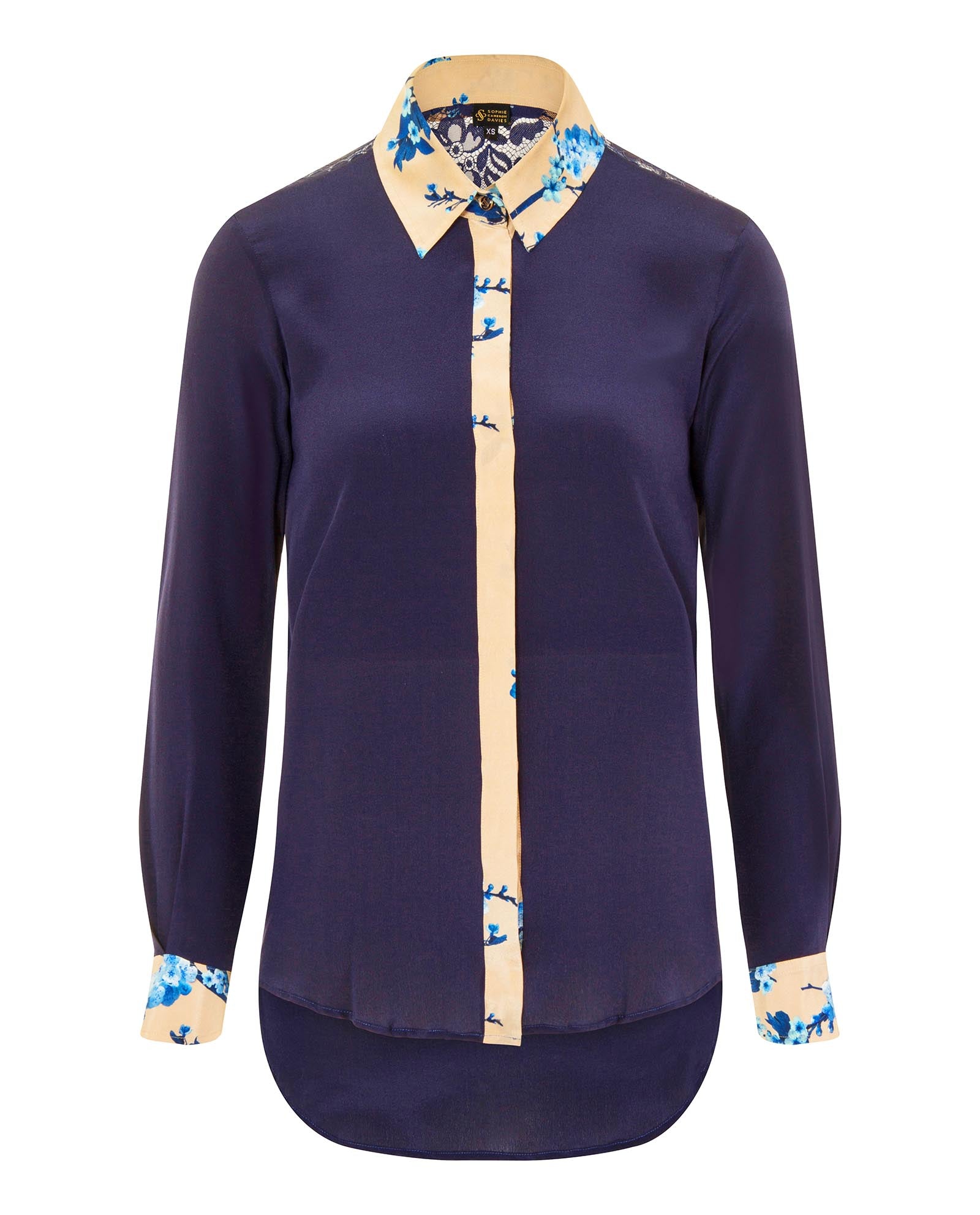 Printed Classic Silk Shirt Navy Blue
