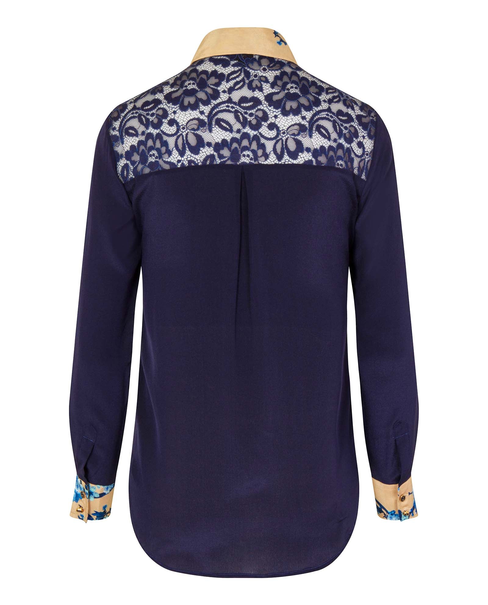 Printed Classic Silk Shirt Navy Blue