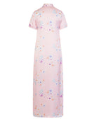 Pink Beach Flower Silk Maxi Dress