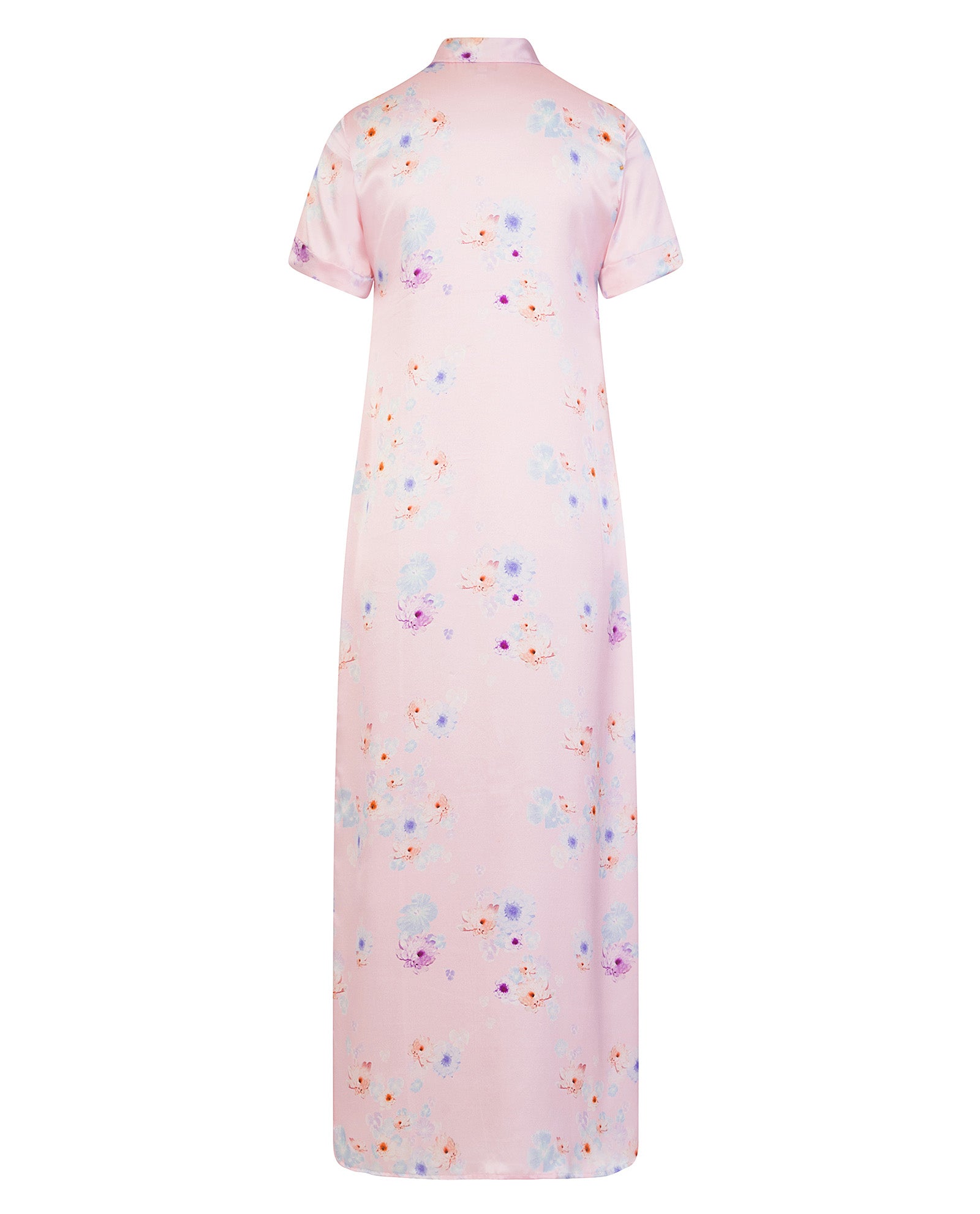 Pink Beach Flower Silk Maxi Dress