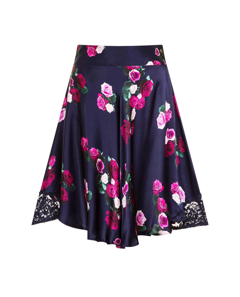 Rose print Silk Midi Skirt
