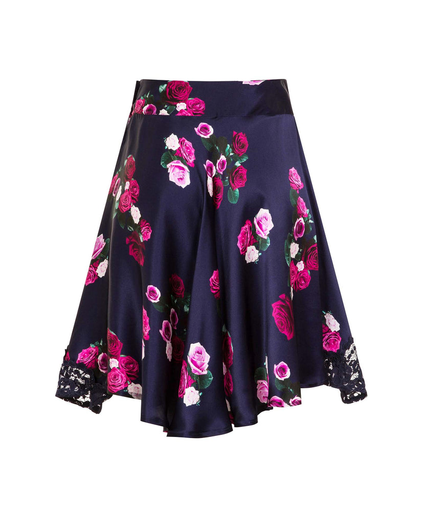 Rose Silk Midi Skirt