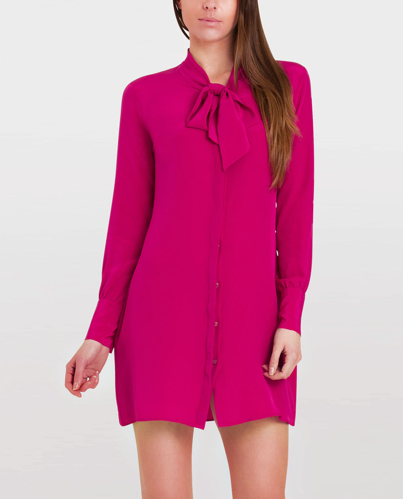 Berry Pink Silk Bow Mini Dress