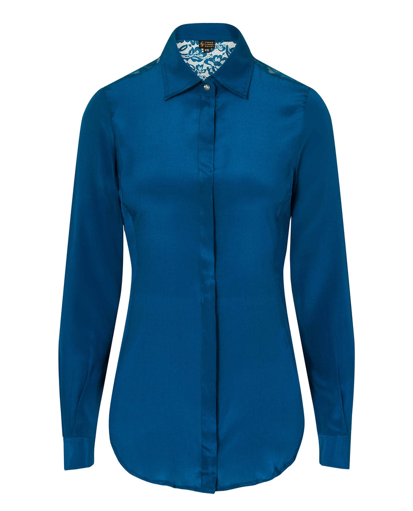 Fitted Silk Shirt Teal