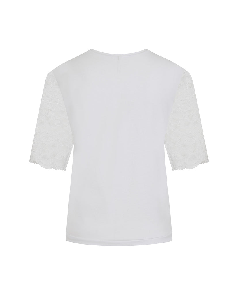 White Cotton Lace Sleeve T-Shirt