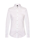 Front of women's cotton slim fitted white shirt
