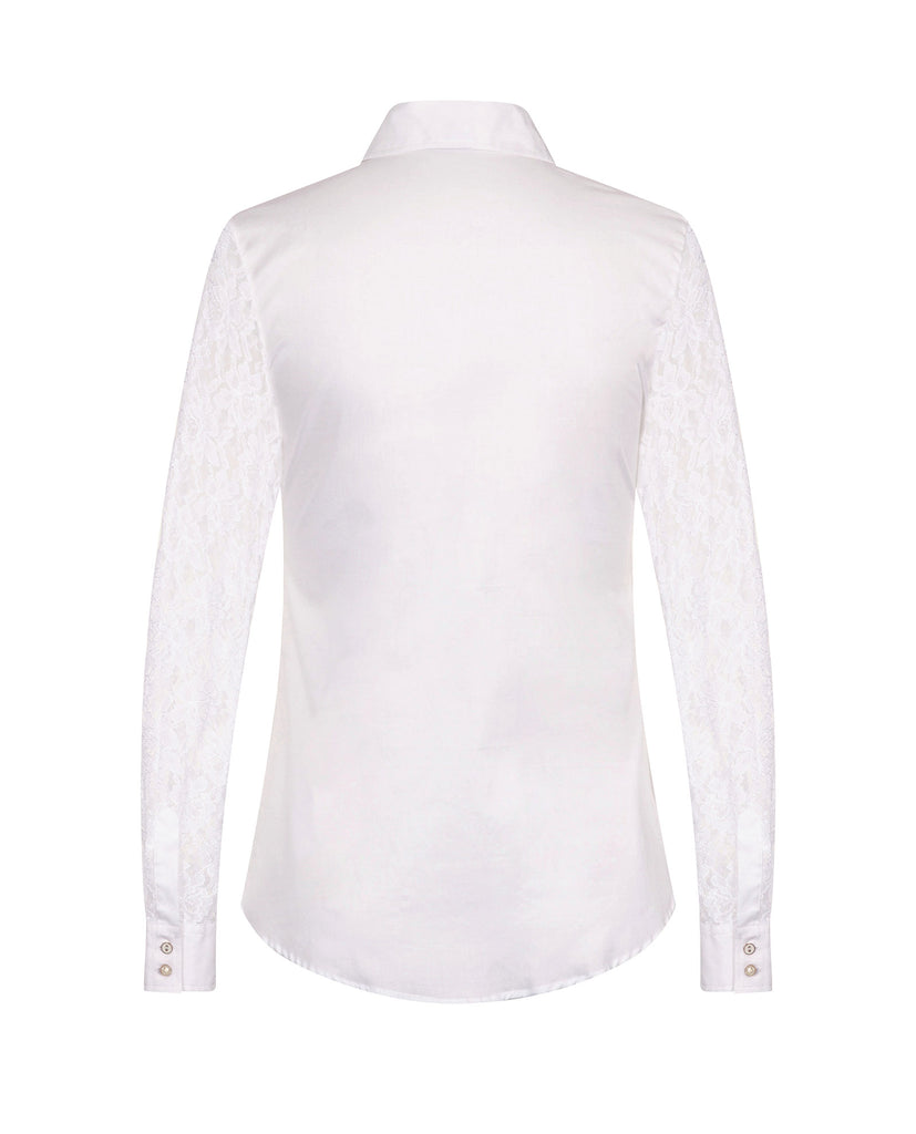 Back of women's white cotton slim fit shirt