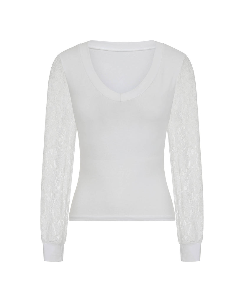 white fitted v-neck top